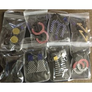 Acrylic Polka Dot Stripes Dangle Stud Hoop Fashion Retro Earrings 9 Pairs Bold